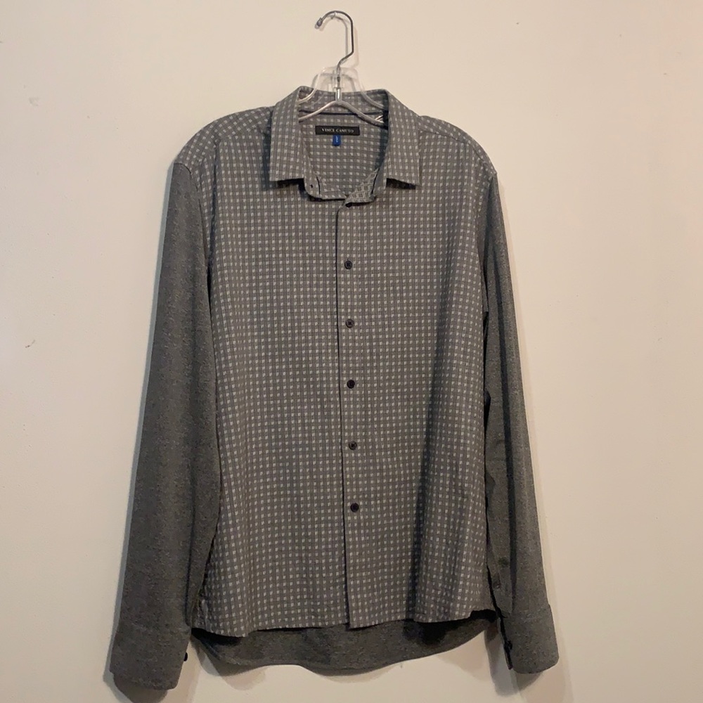 Vince Camuto Two-Tone Button-Down Shirt with Detail Stitching and Stretch